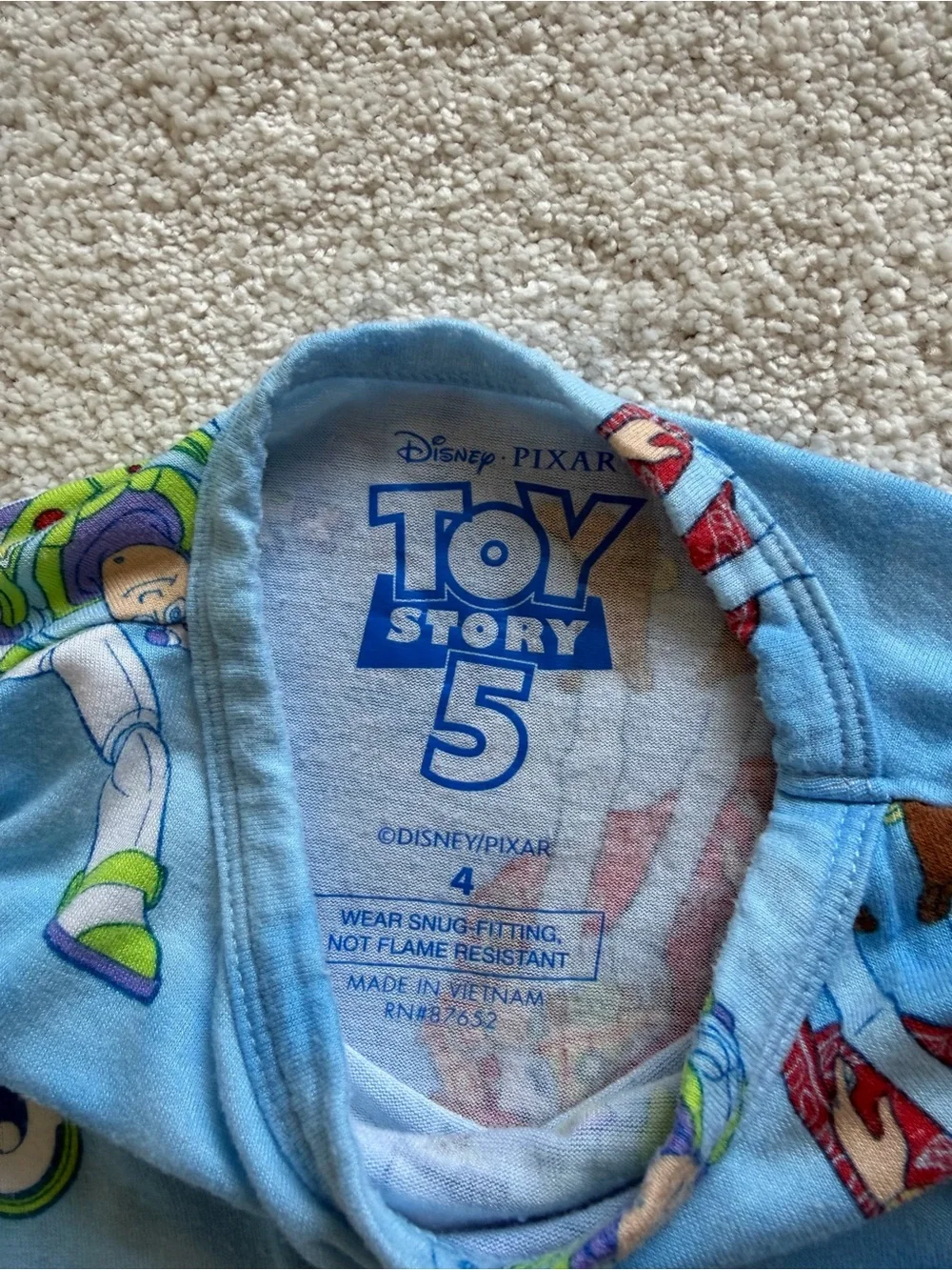 Disney Toy Story 5 Pajama Top in Light Blue with Green & Red Accents